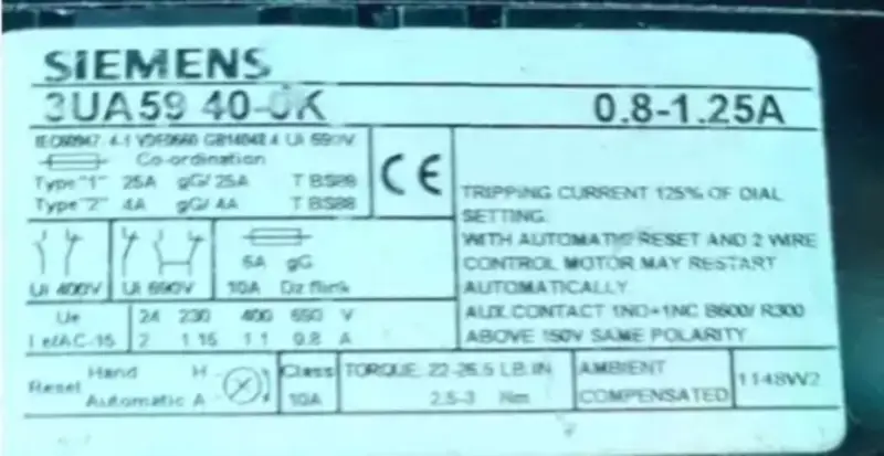 Releu de suprasarcină termică Siemens 3UA5940-0K