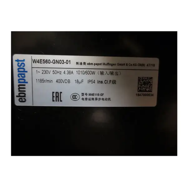 Original Germania W4E560-GN03-01 560mm ebm papst 230V 1010W 4.38A Rulment cu bile Ventilator axial pentru aer condiționat