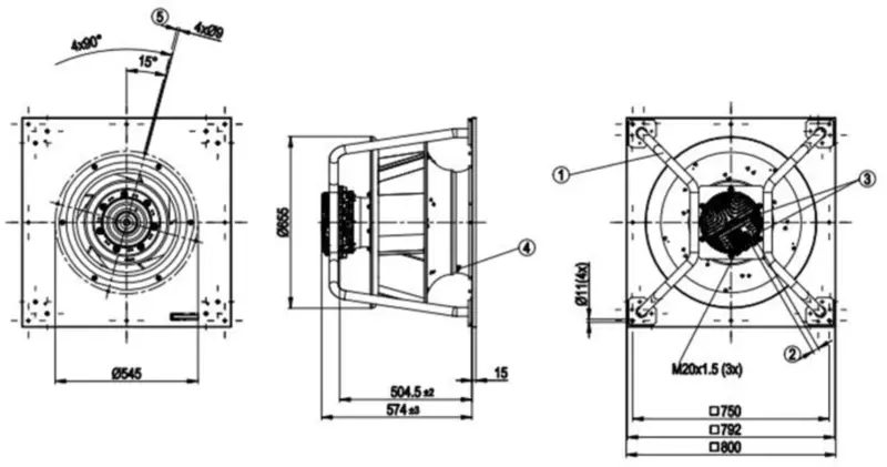 Ventilator Ebmpapst K3G560-PB31-71 380/480V 5.1A 3300W 1540RPM 560mm Ventilator de răcire