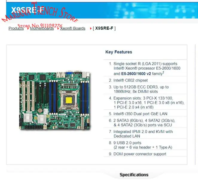 X9sre-f pentru placa de baza Supermicro Lga2011 E5-2600/1600 V1/v2 Family Ddr3 3 Pci-x 133/100