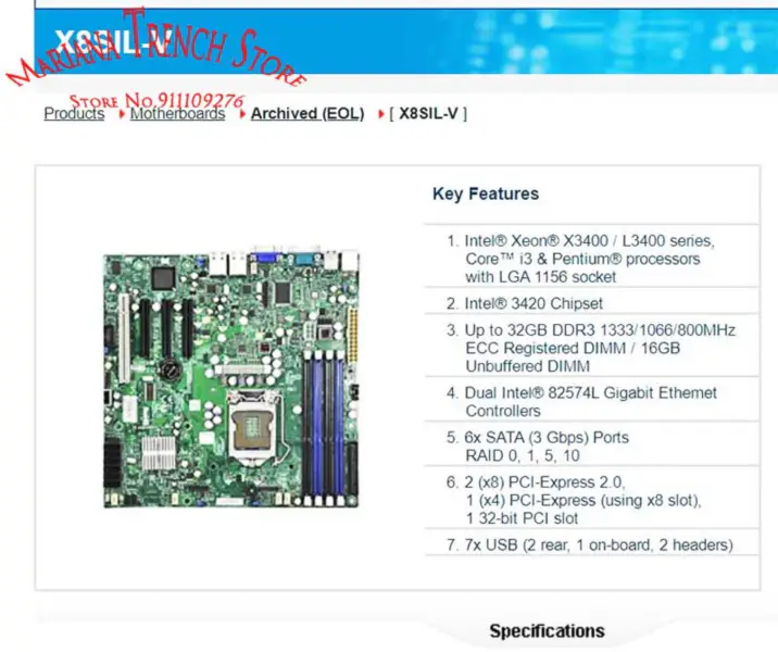 X8sil-v pentru placa de baza Supermicro Lga 1156 Xeon X3400 / L3400 Series Core I3 Ddr3