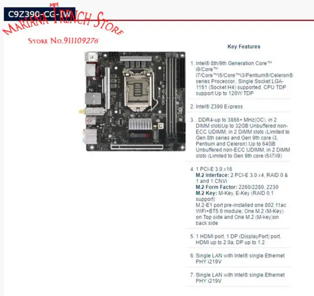 Placă de bază Supermicro C9Z390-CG-IW LGA1151