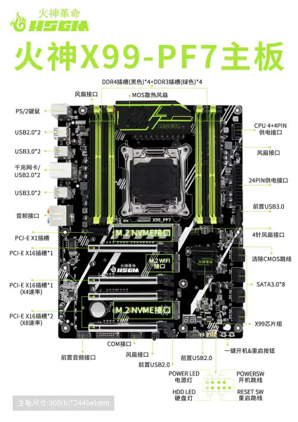 Hsgm X99-pf7 Suport patru canale Ddr3/ddr4 X99 Chipset Server Motherboard
