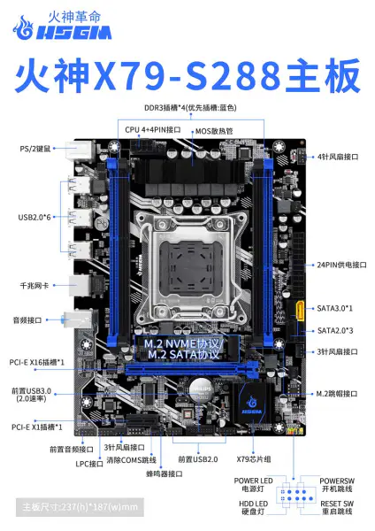 Hsgm X79-s288 Placă de bază suport Dual Channel Ddr3 Computer Placă de bază pentru server