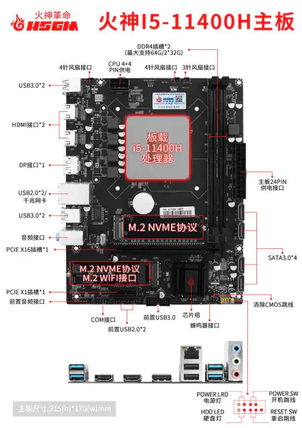 Hsgm I5-11400h Cpu Socket Placa de baza Serveur Procesor Placa de baza