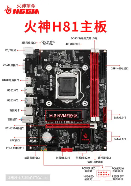 Hsgm Desktop H81-v8185 Lga 1150 Cpu Socket Placa de baza pentru calculator