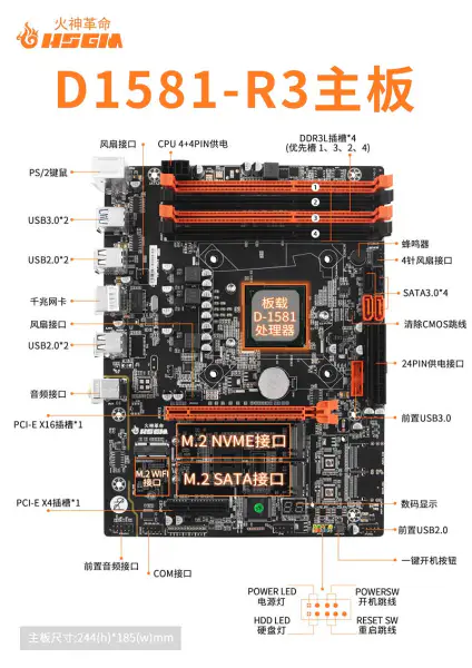Hsgm D1581-r3 Gigabit High-end Server Placa de bază Ddr3l * 4 Slot de memorie Placa de bază