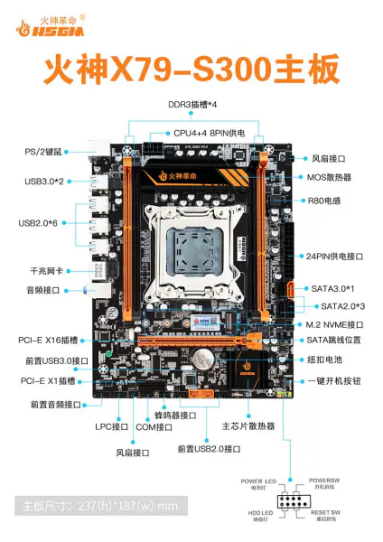 Hsgm X79-s300 Server Placă de bază 4 * USB3.0 + 9 * USB2.0 Port128gb Memorie de înaltă performanță Computer Placă de bază