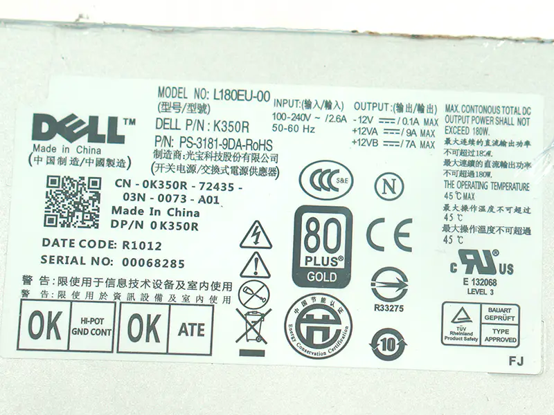 PSU pentru Dell 780 790 990 7010 9010 180W sursă de alimentare L180EU-00 F180EU-00 L200EU-00 F200EU-00 C0G5T 6YWW7 M178R