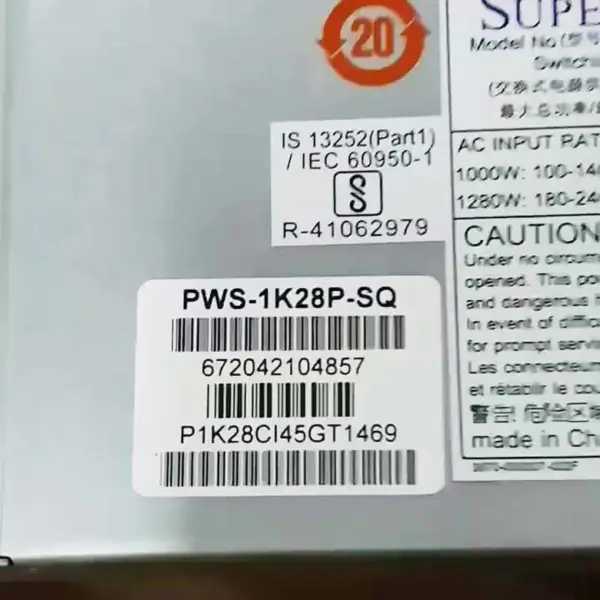 În stoc Supermicro 1280w 80 Plus Platinum Power Supply Pws-1k28p-sq pentru server 1u / 2u